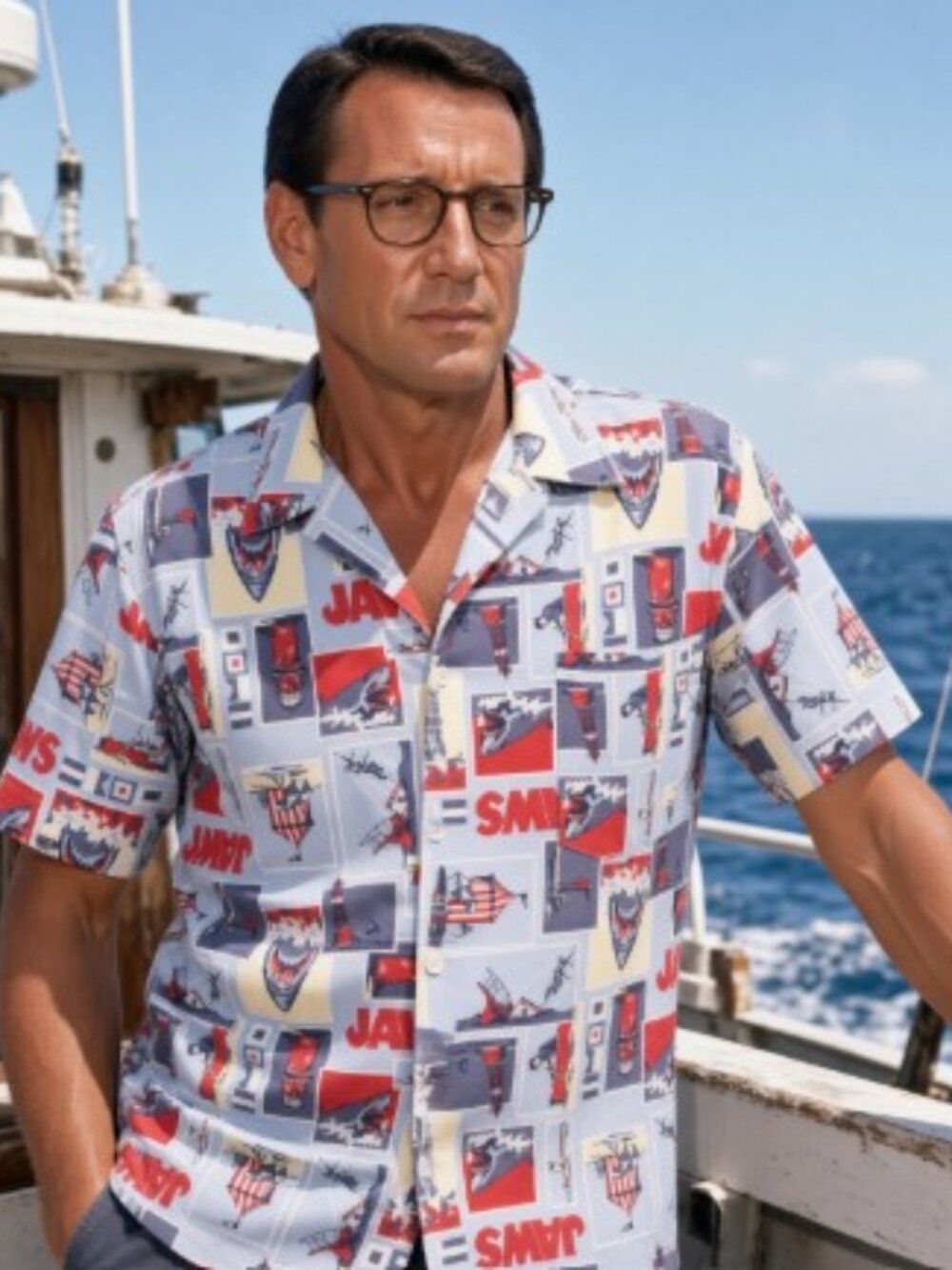 NEW Men's Jaws the Movie Short Sleeve Medium Button-down Shirt